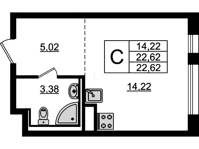 Квартира студия 22.62 м², 5/12 эт., ЖК «Новые Лаврики»